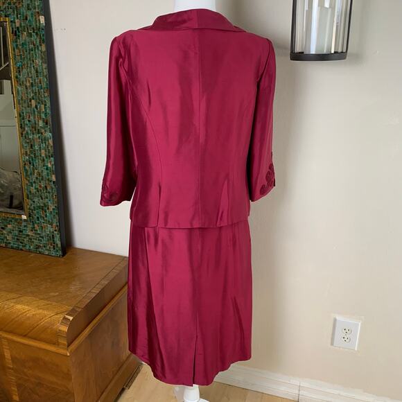 Talbots Size 14 Skirt Suit Blazer Jacket Pure Silk Burgundy Wine Formal Holiday - Picture 7 of 10